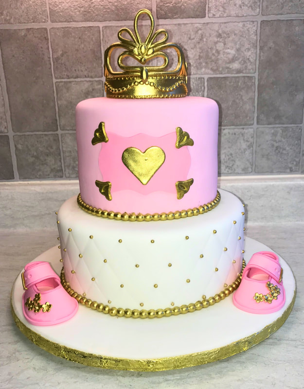 Baby Girl Baby Shower Cake, Gold Sugar Crown
