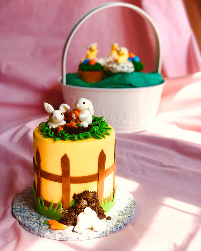 Yellow Cake with Baby Bunny Rabbits