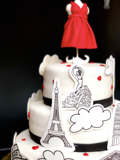 Close Up, Around the world printed cake, Paris, Spain, Rome, Mexico