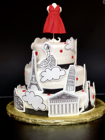 Around the world printed cake, Paris, Spain, Rome, Mexico