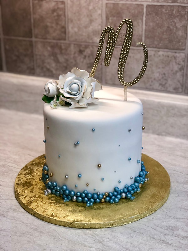 Blue and Gold Initial Cake