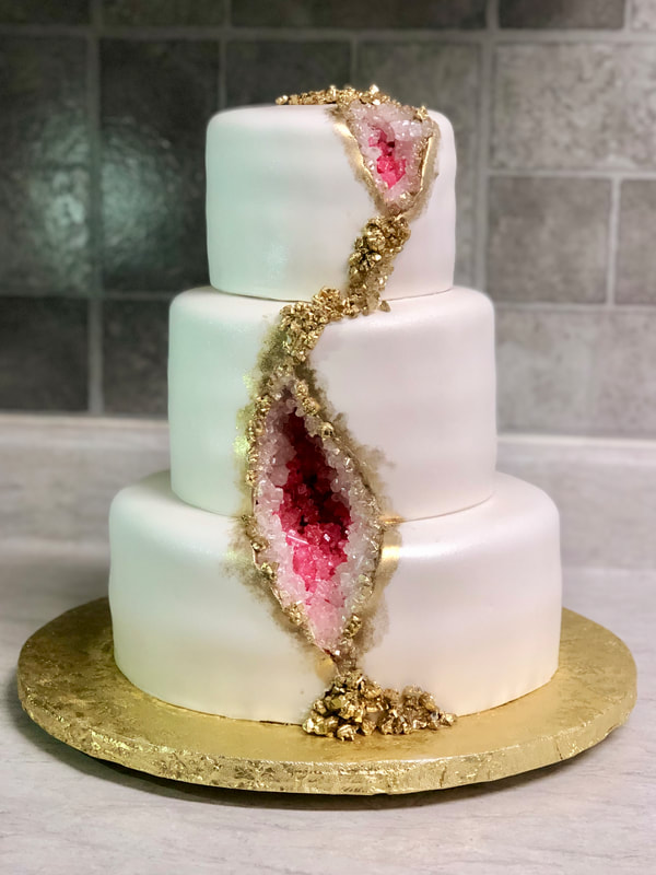 Geode, Gemstone Cake, pink and gold accent