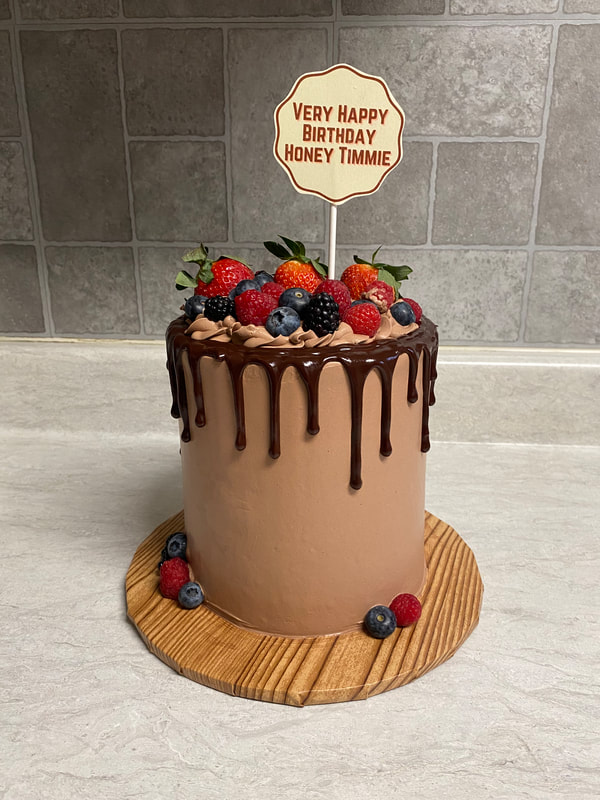 Chocolate Drip Cake with fresh fruit