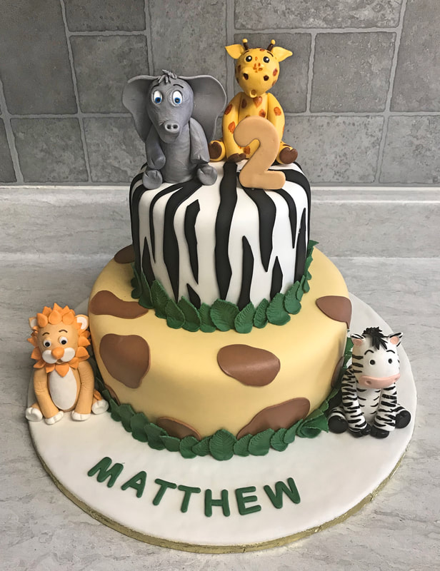 Animal Kingdom Cake, Safari Cake, Zebra, Lion, Elephant and Giraffe 3D Sugar Figures