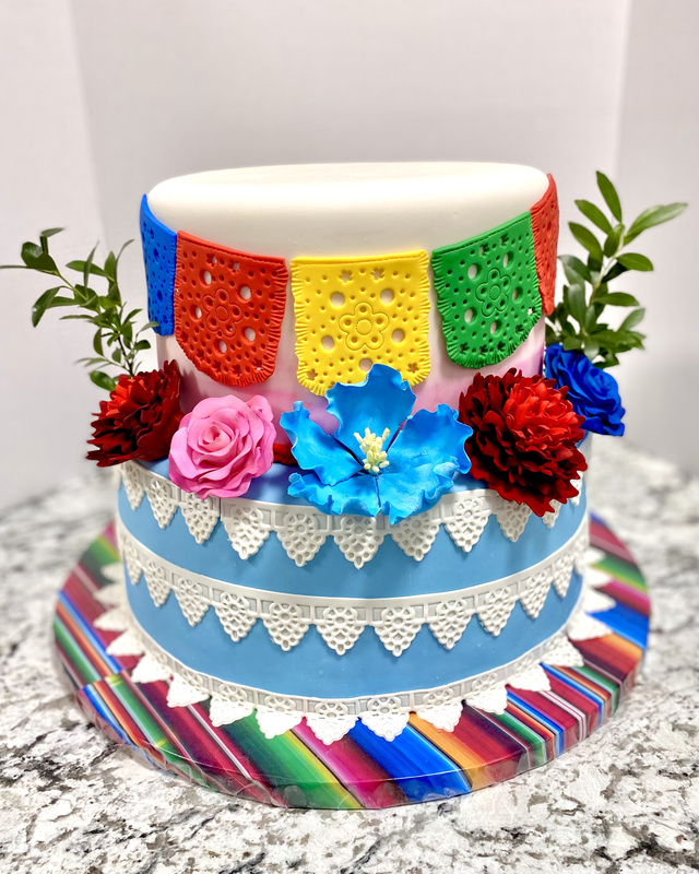 Picture of Mexican Inspired Cake with Colorful Banners